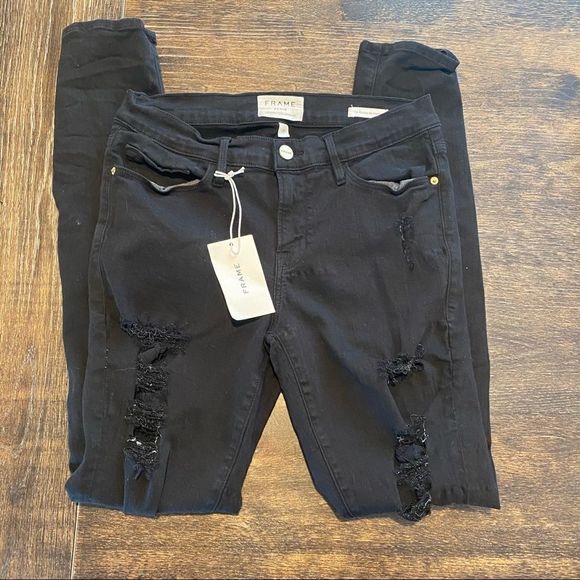 FRAME DENIM - Le Skinny de Jeanne - Black Distressed- NWT - Picture 8 of 10